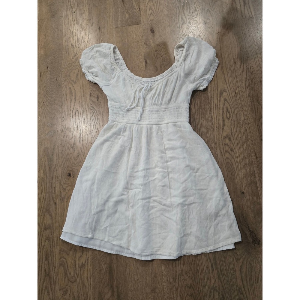 White Women's Smocked Waist Peasant Top Dress